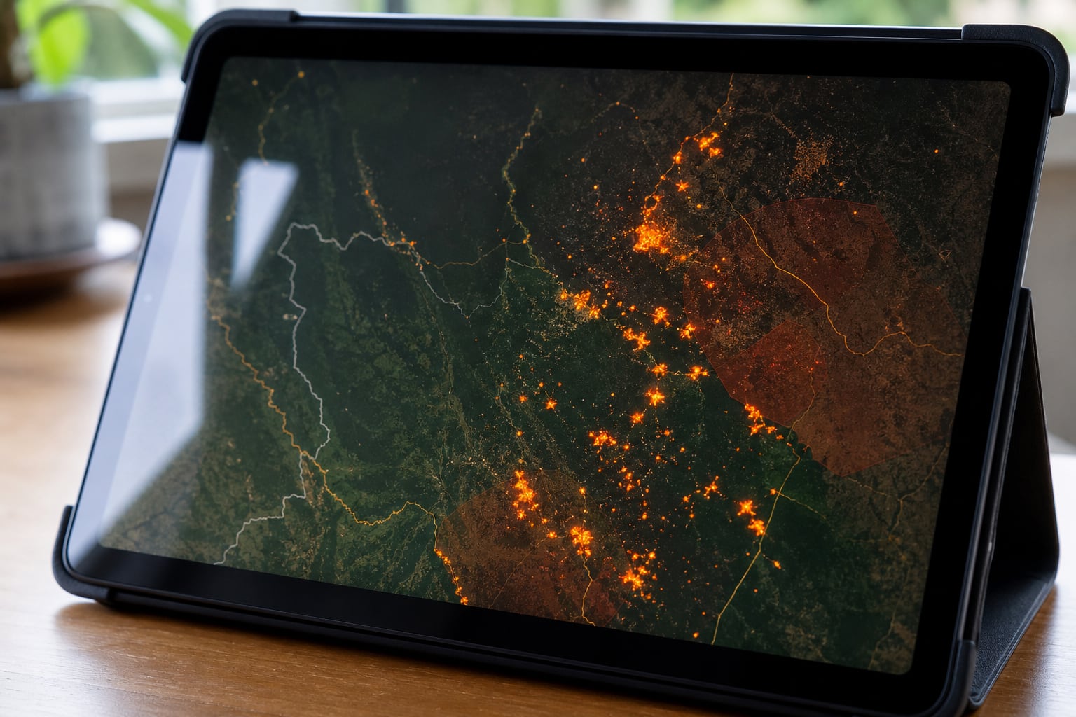 Mapa táctico en pantalla con focos de calor sobre tierras bajas del oriente boliviano — recortar los datos a tu territorio convierte el ruido satelital en alertas accionables.